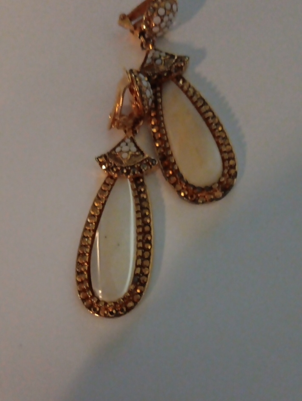 Gold-Tone Teardrop Earrings with Cream Inlay